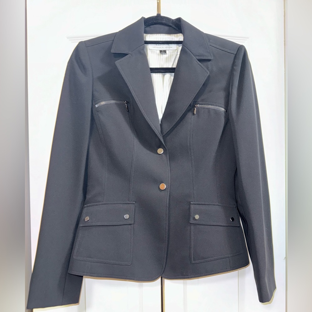 TAHARI Black Blazer Zipper Detail